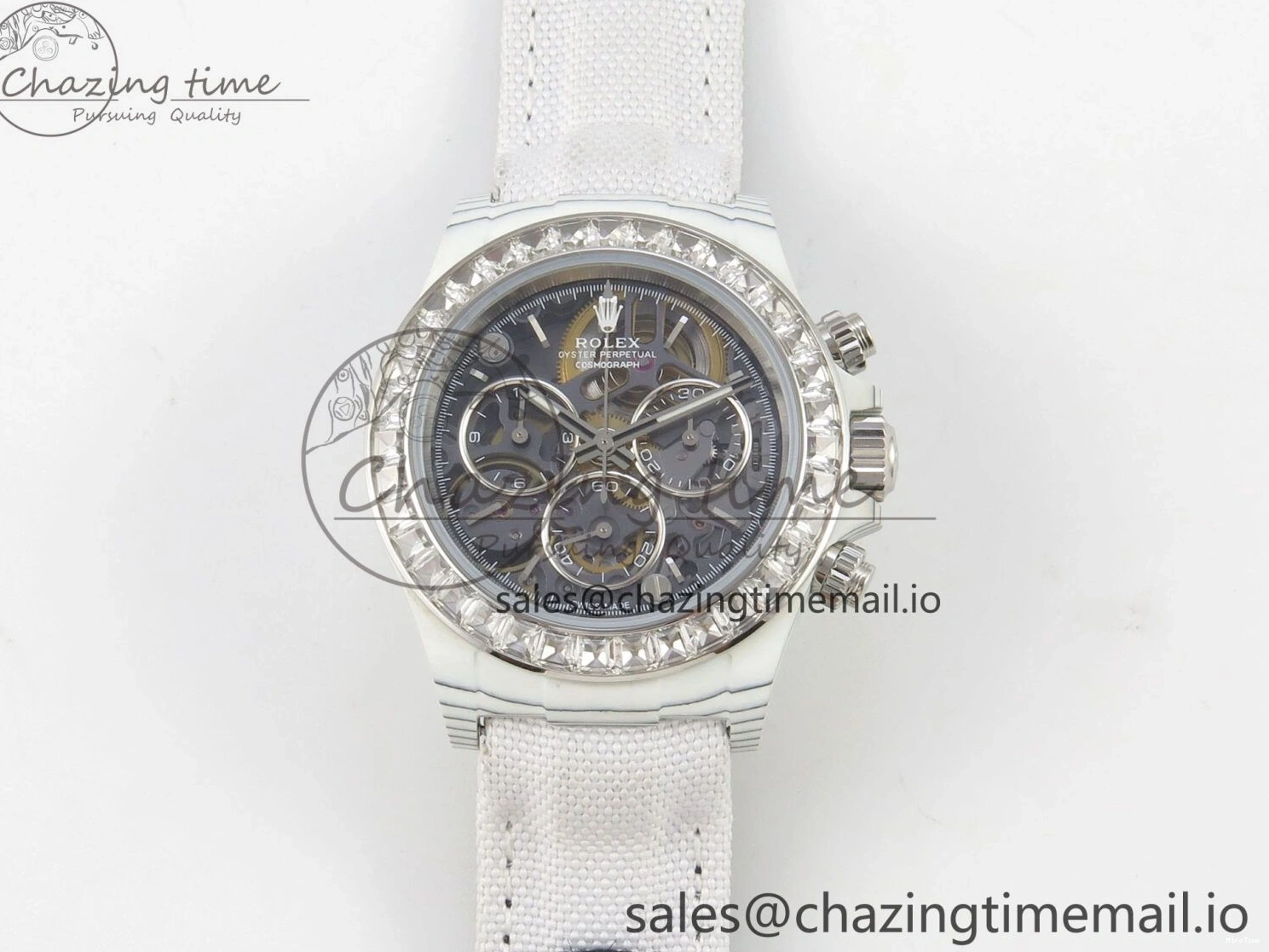 MiroTime 0301 Daytona Cosmograph White Carbon MPF Best Blaken Skeleton Dial on White Nylon Strap A FreshLook 314